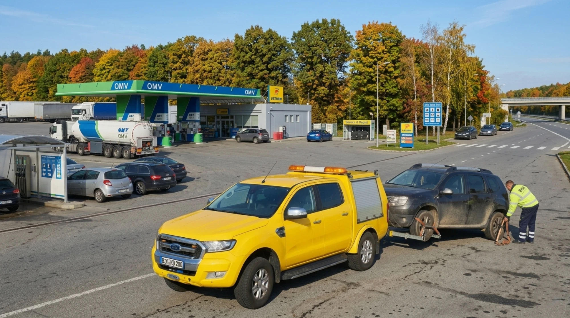 Abschleppwagen der Hero Abschleppdienst Hamburg im Einsatz an der A7 bei Hamburg-Harburg